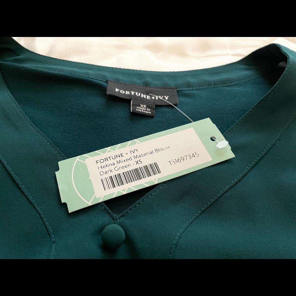 Fortune + Ivy Dark Green Helina Blouse (XS)